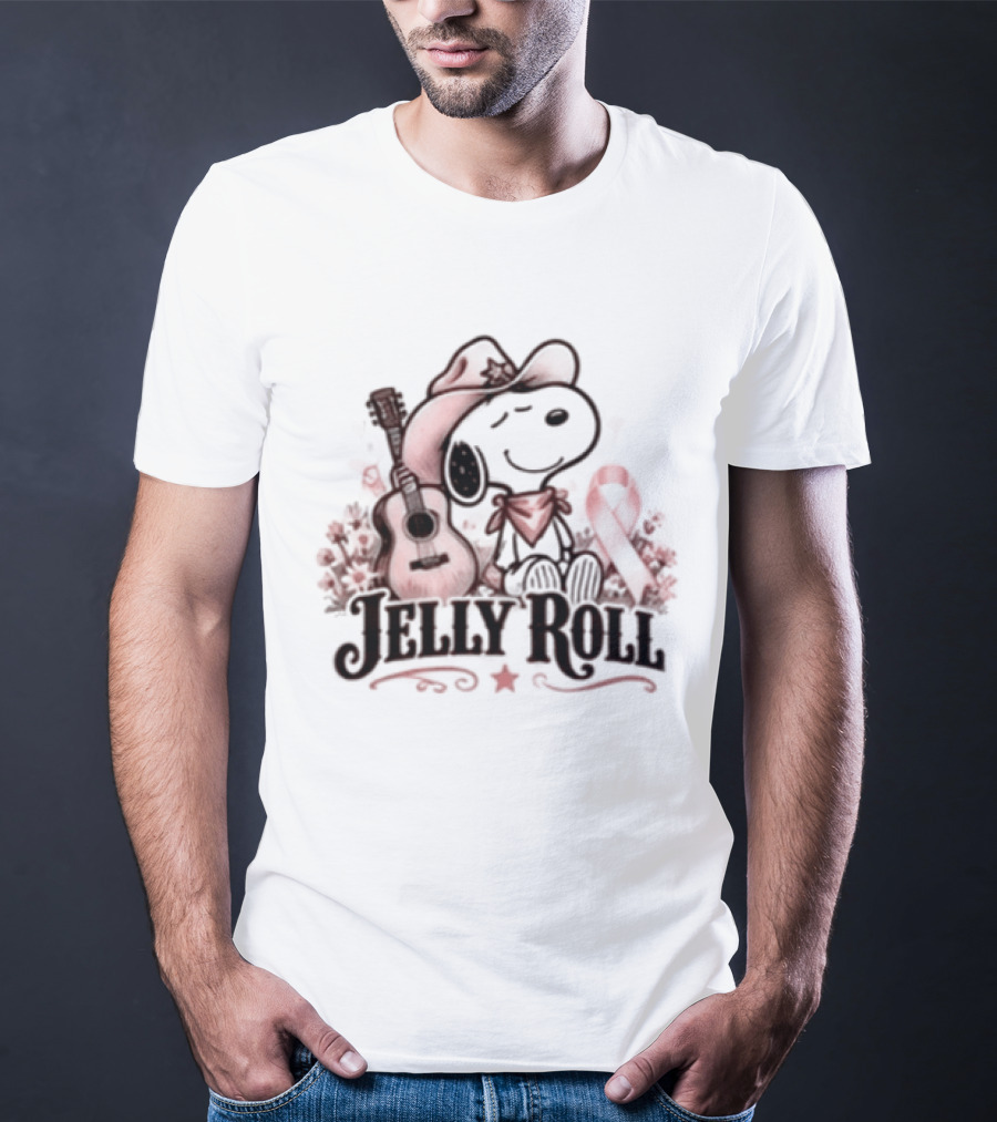 Jelly Roll Snoopy Cowboy Hat Red Awareness Ribbon T-Shirt