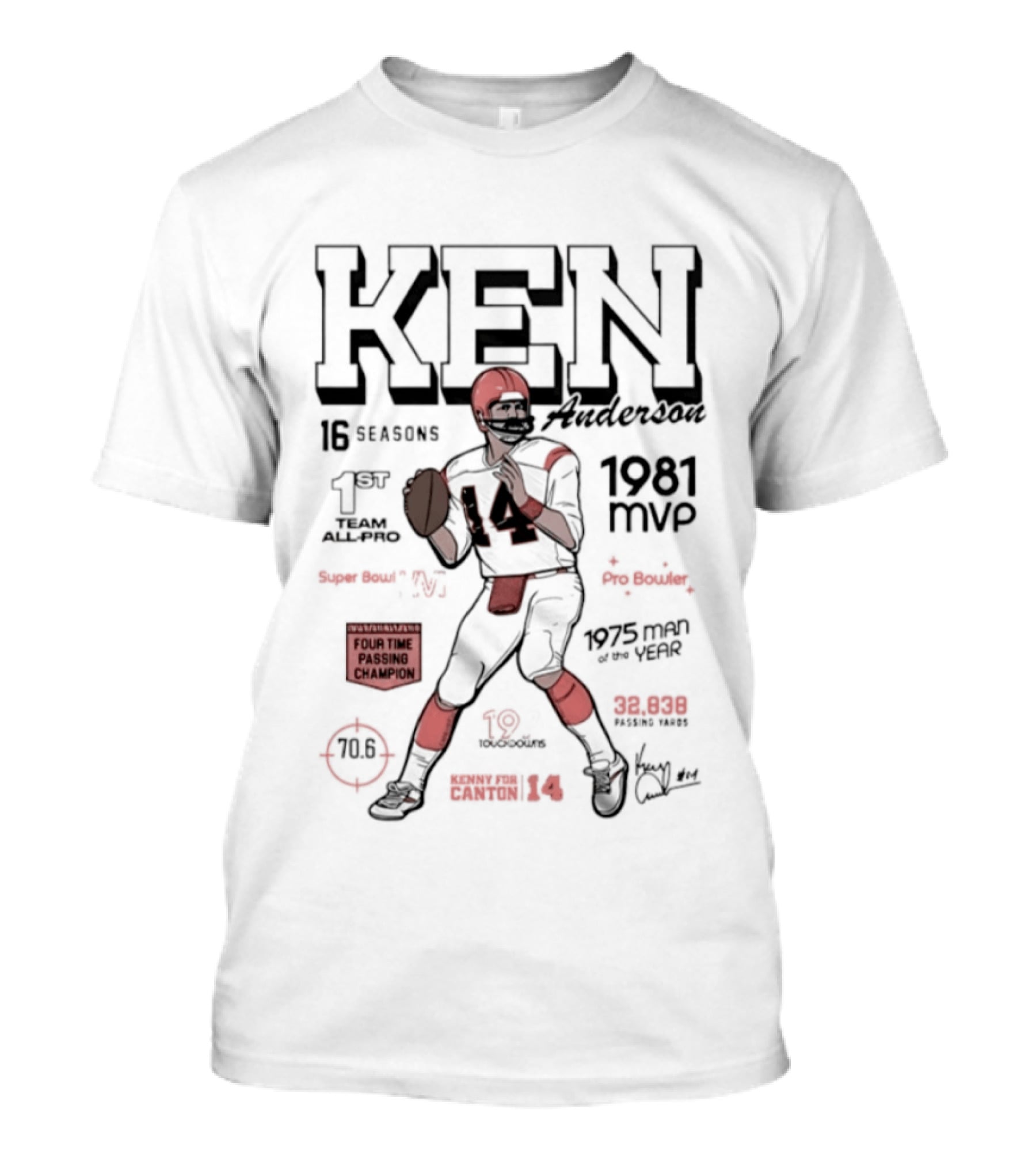 Kenny Anderson Canton Cincinnati Bengals 1981 MVP Four Time Passing Champion T-Shirt