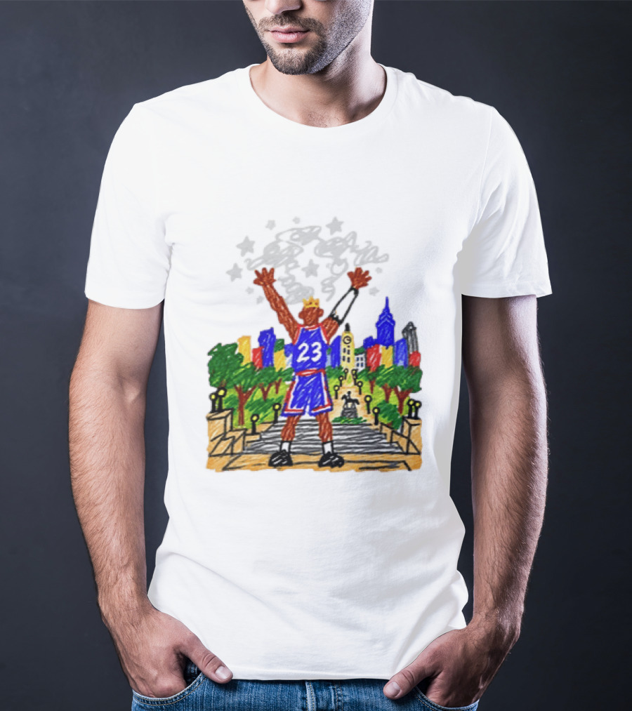 LeBron James Just A Kid From Akron In Philly Skyline With Number 23 And Crown T-Shirt