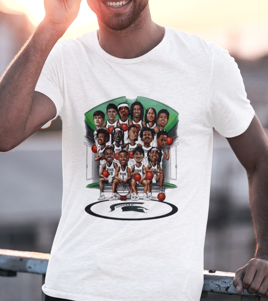 Michigan State Spartans Izzone Collage Team Caricatures Two Sided Back T-Shirt