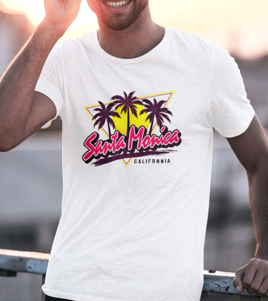 Santa Monica California Palm Trees Sunset Triangle T-Shirt
