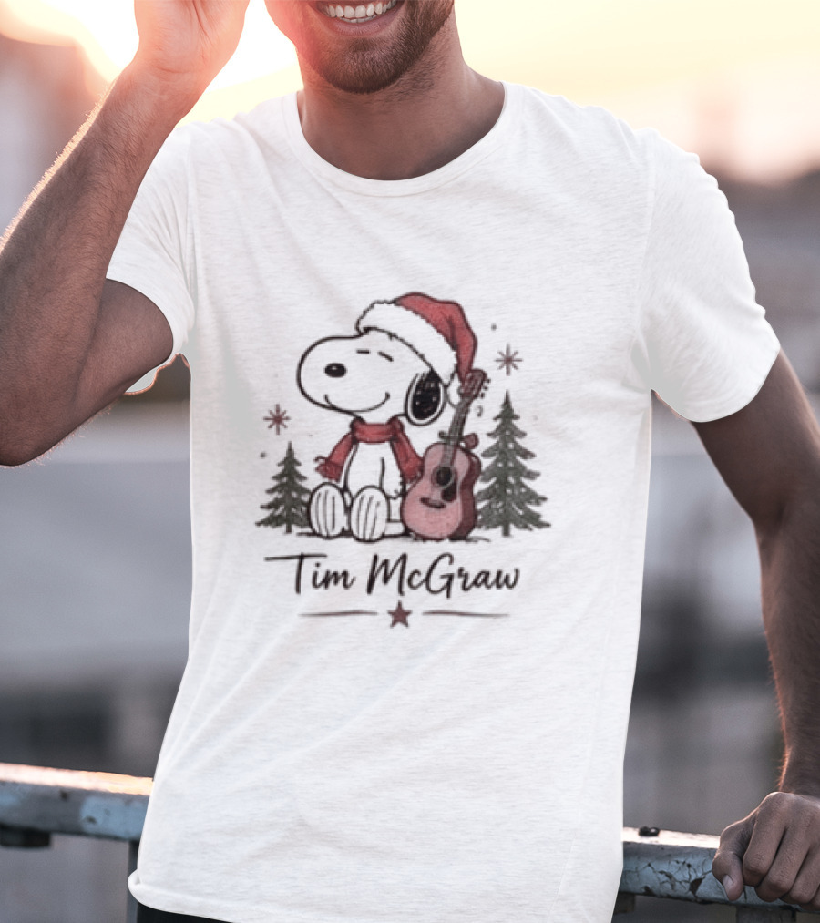 Tim McGraw Snoopy Christmas Guitar Santa Hat T-Shirt