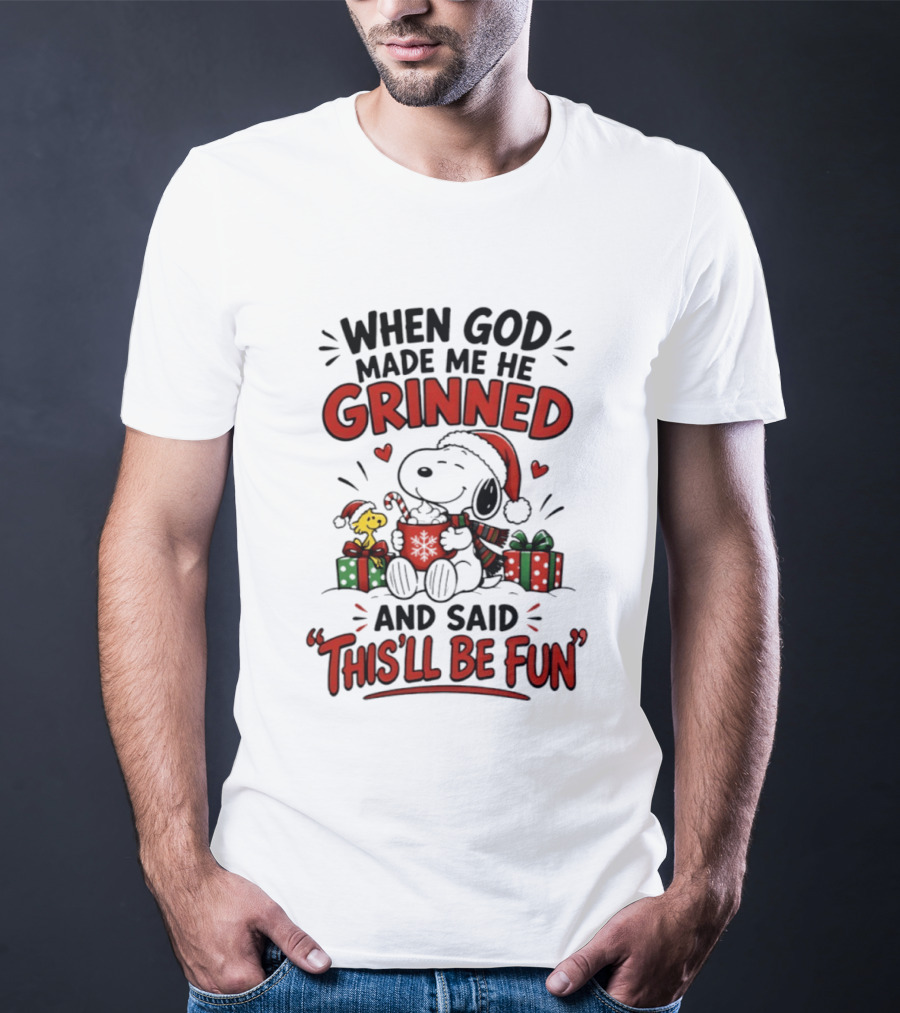 When God Made Me He Grinned Snoopy Christmas Festive Fun 2026 T-Shirt