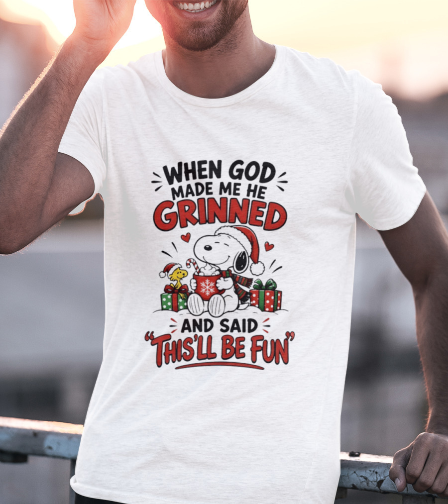 When God Made Me He Grinned Snoopy Christmas Festive Fun 2026 T-Shirt