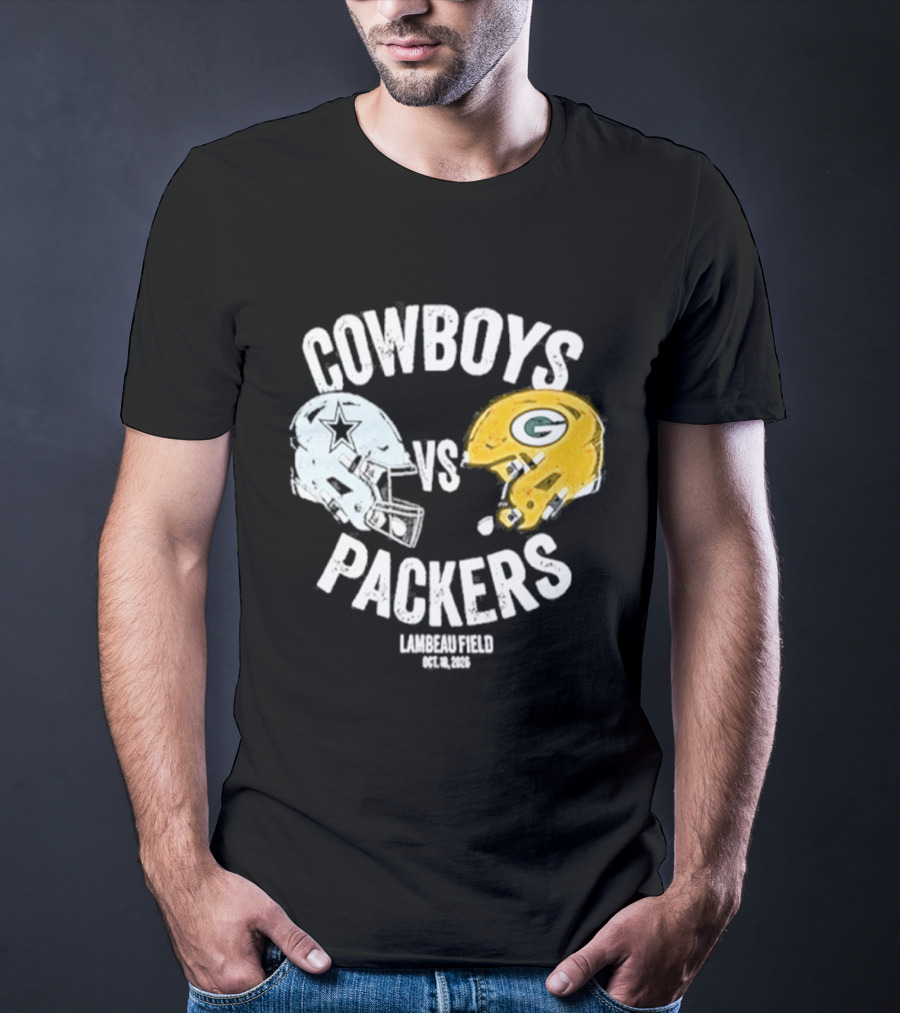 Cowboys Vs Packers Lambeau Field October 18 2026 Helmet Matchup T-Shirt