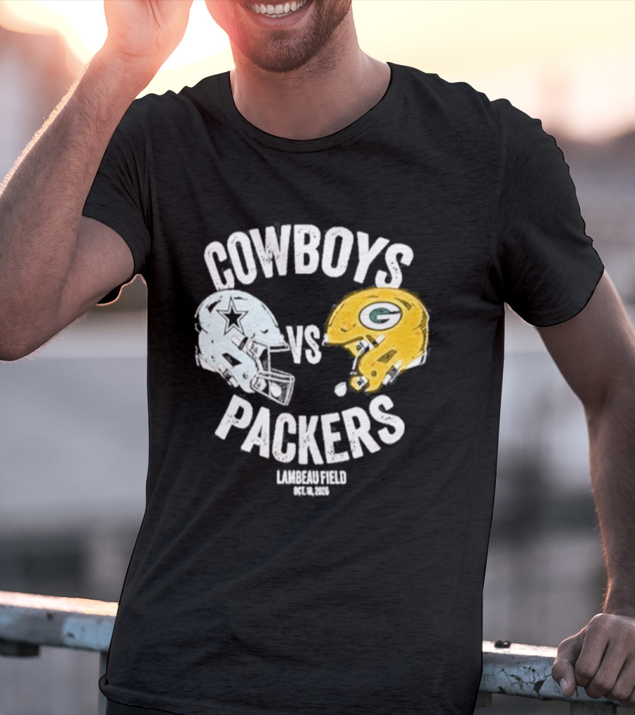 Cowboys Vs Packers Lambeau Field October 18 2026 Helmet Matchup T-Shirt