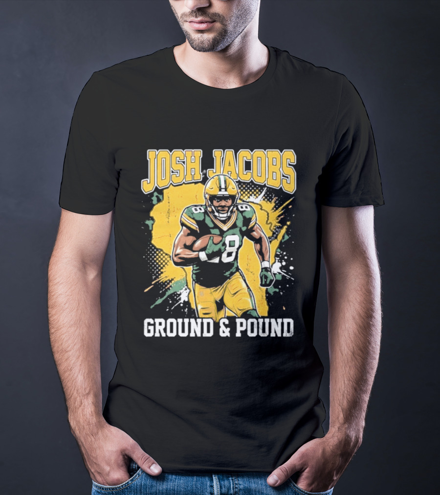 Josh Jacobs Ground & Pound Running Back Art Green And Gold Player T-Shirt