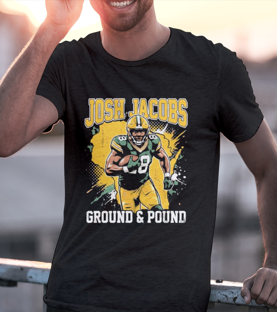 Josh Jacobs Ground & Pound Running Back Art Green And Gold Player T-Shirt