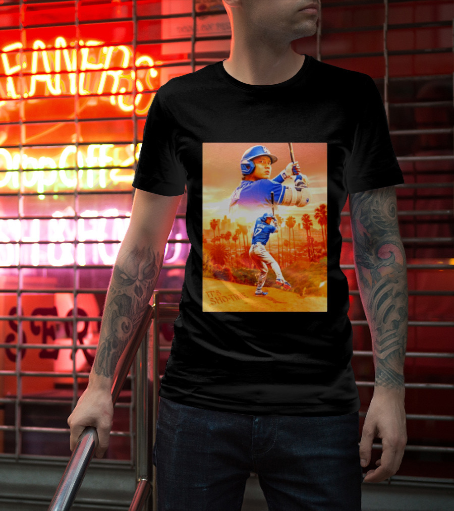 Shohei Ohtani Los Angeles Dodgers MLB It's Show Time Skyline Baseball Player T-Shirt