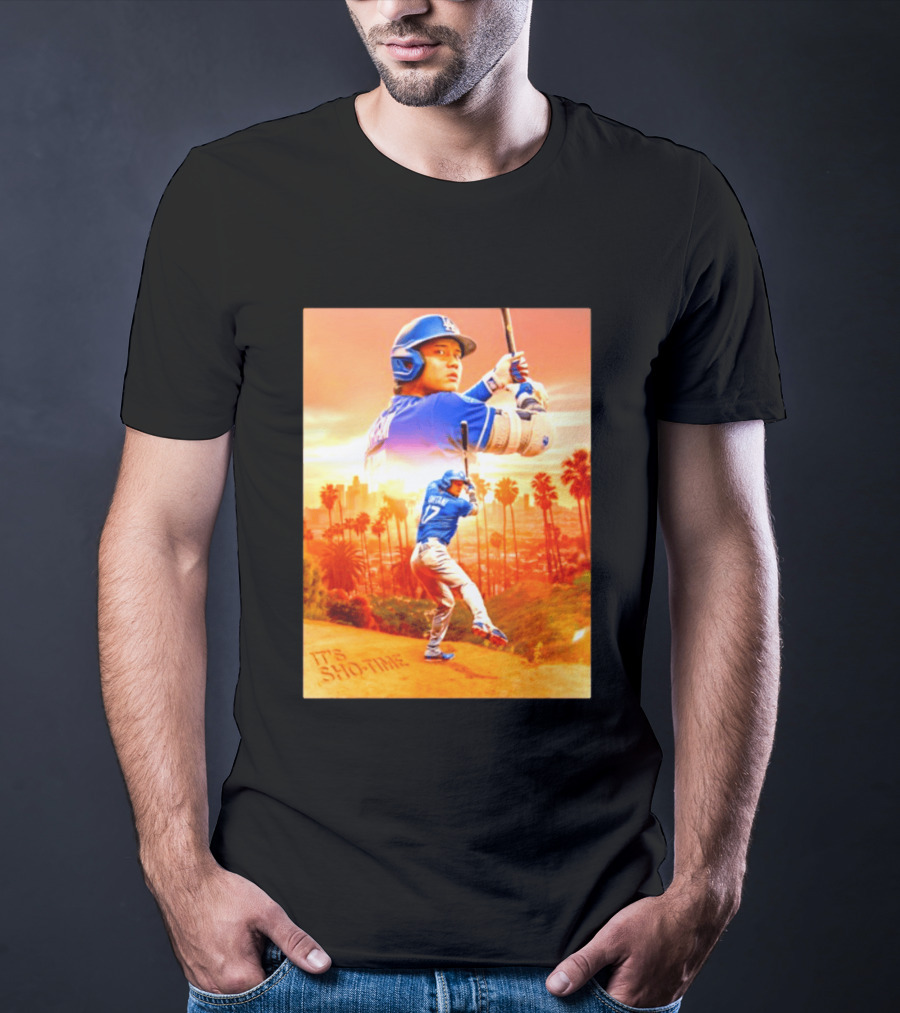 Shohei Ohtani Los Angeles Dodgers MLB It's Show Time Skyline Baseball Player T-Shirt