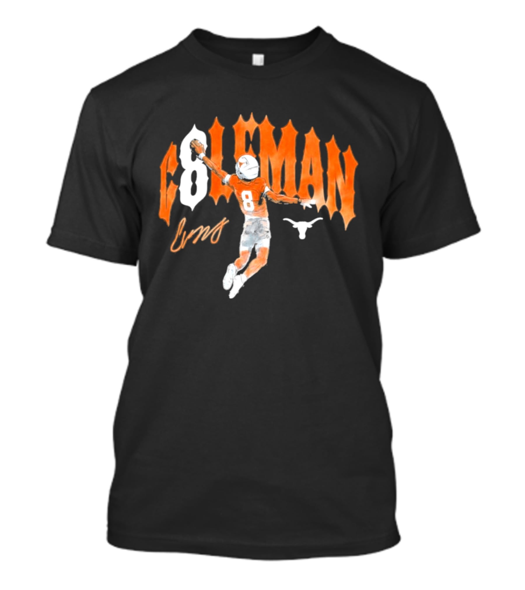 Texas Longhorns Coleman 8 Football Player Orange And White T-Shirt