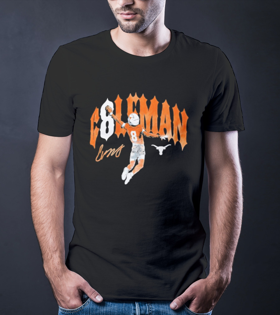 Texas Longhorns Coleman 8 Football Player Orange And White T-Shirt