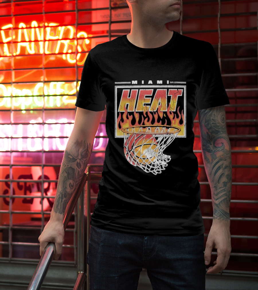 Miami Heat Flaming Hoop Basketball Fiery Dunk T-Shirt