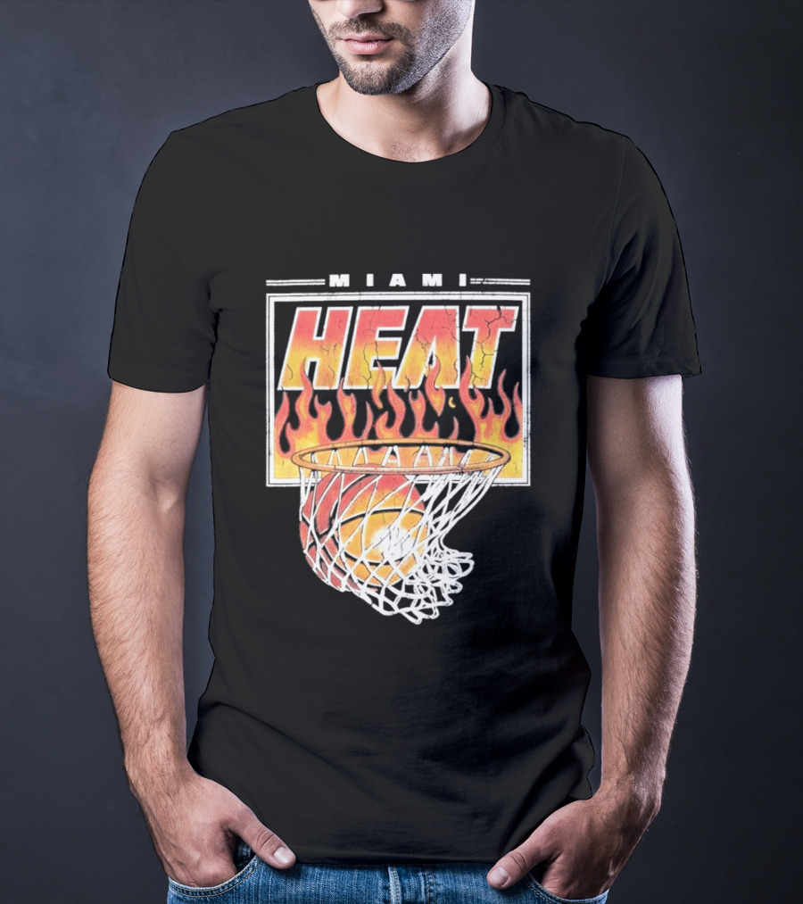 Miami Heat Flaming Hoop Basketball Fiery Dunk T-Shirt