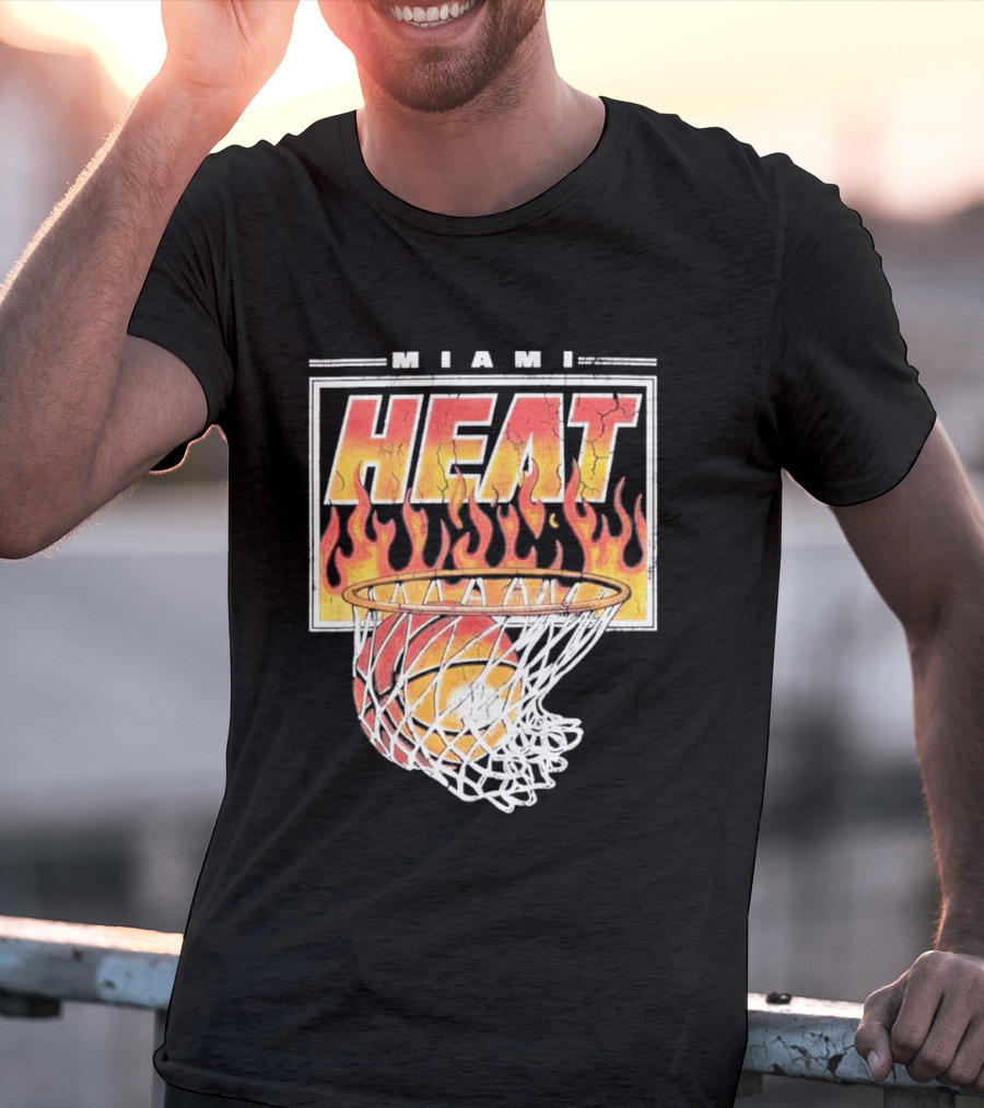 Miami Heat Flaming Hoop Basketball Fiery Dunk T-Shirt