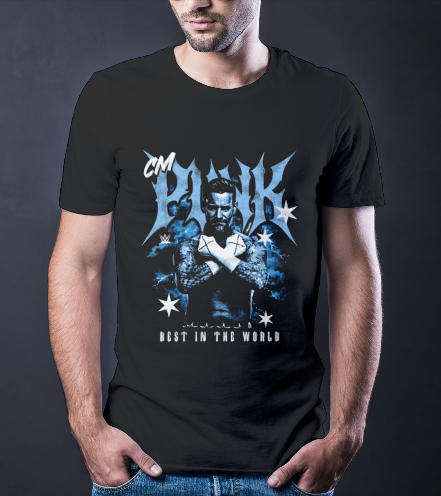 CM Punk WWE Best In The World Monochrome Blue Stars T-Shirt
