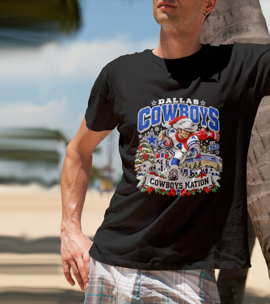 Dallas Cowboys Santa 1960 AT&T Stadium Christmas Cowboys Nation T-Shirt