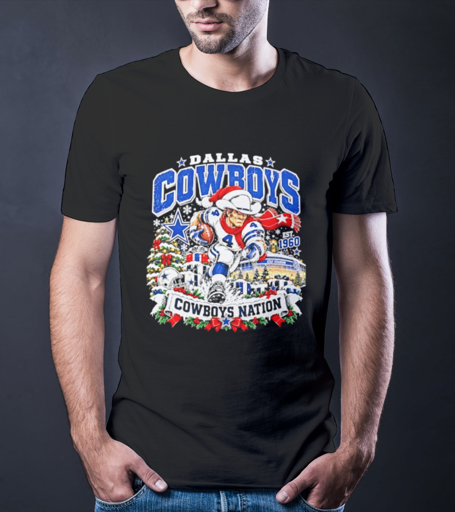 Dallas Cowboys Santa 1960 AT&T Stadium Christmas Cowboys Nation T-Shirt