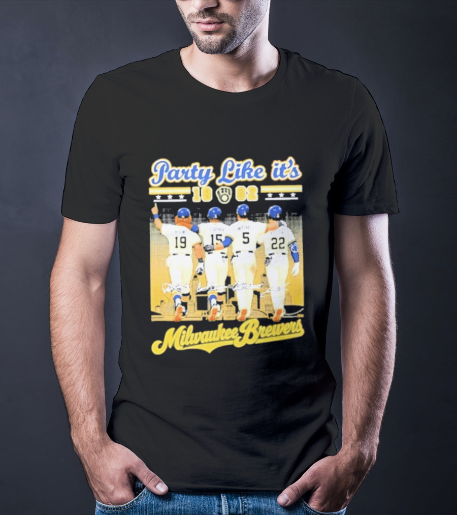 Party Like It's 1982 Milwaukee Brewers City Skyline Signatures T-Shirt