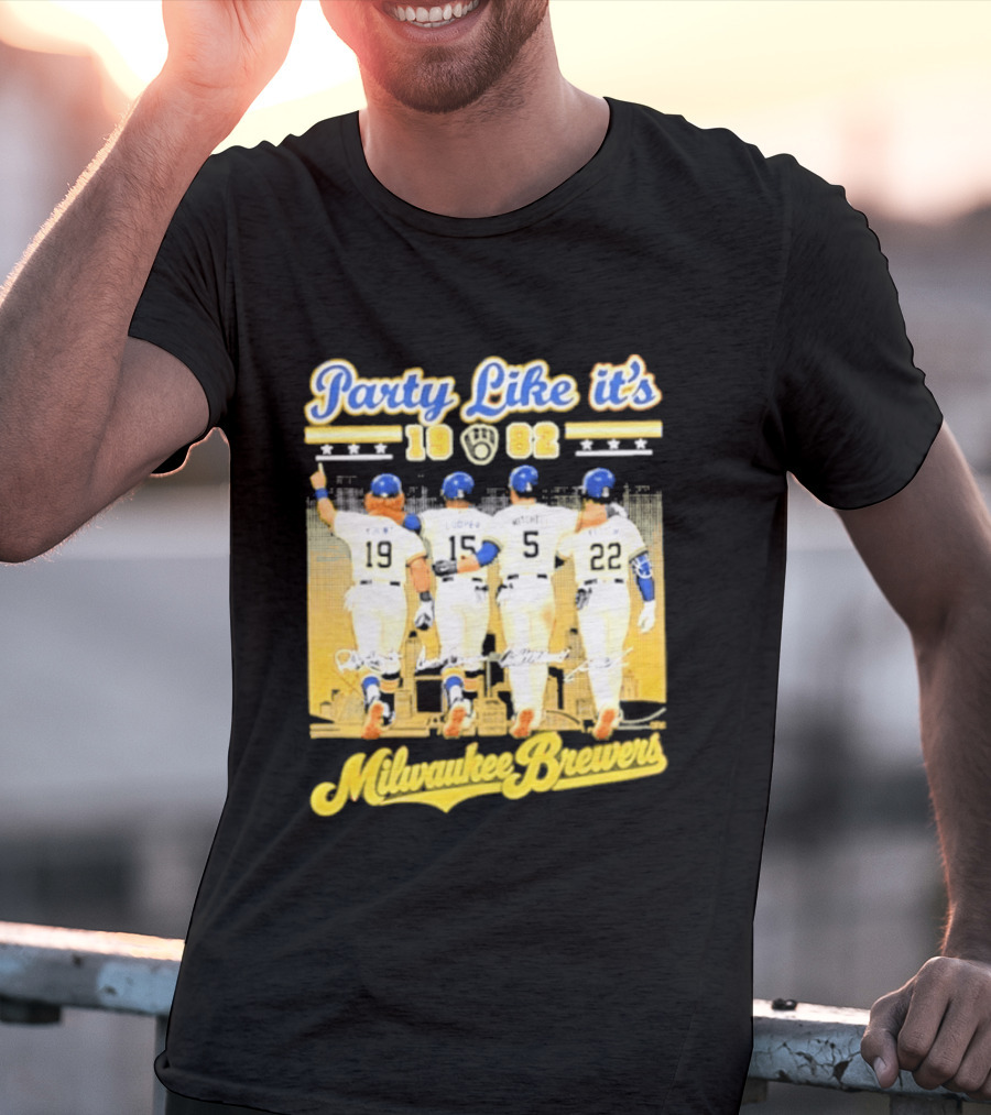 Party Like It's 1982 Milwaukee Brewers City Skyline Signatures T-Shirt