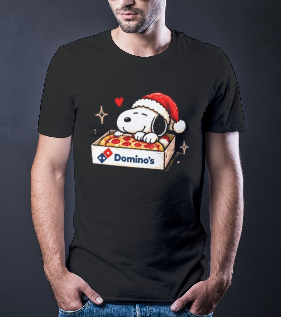 Dominos Pizza Snoopy Christmas Santa Hat Pizza Lovers T-Shirt