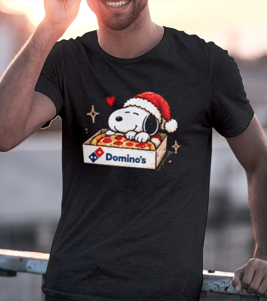 Dominos Pizza Snoopy Christmas Santa Hat Pizza Lovers T-Shirt