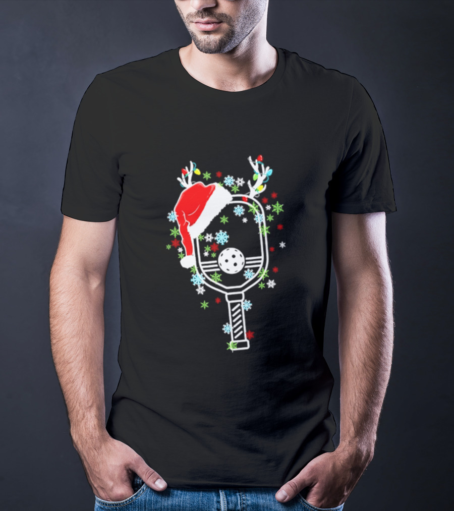 Pickleball Christmas 2026 Festive Paddle With Santa Hat And Holiday Decorations T-Shirt