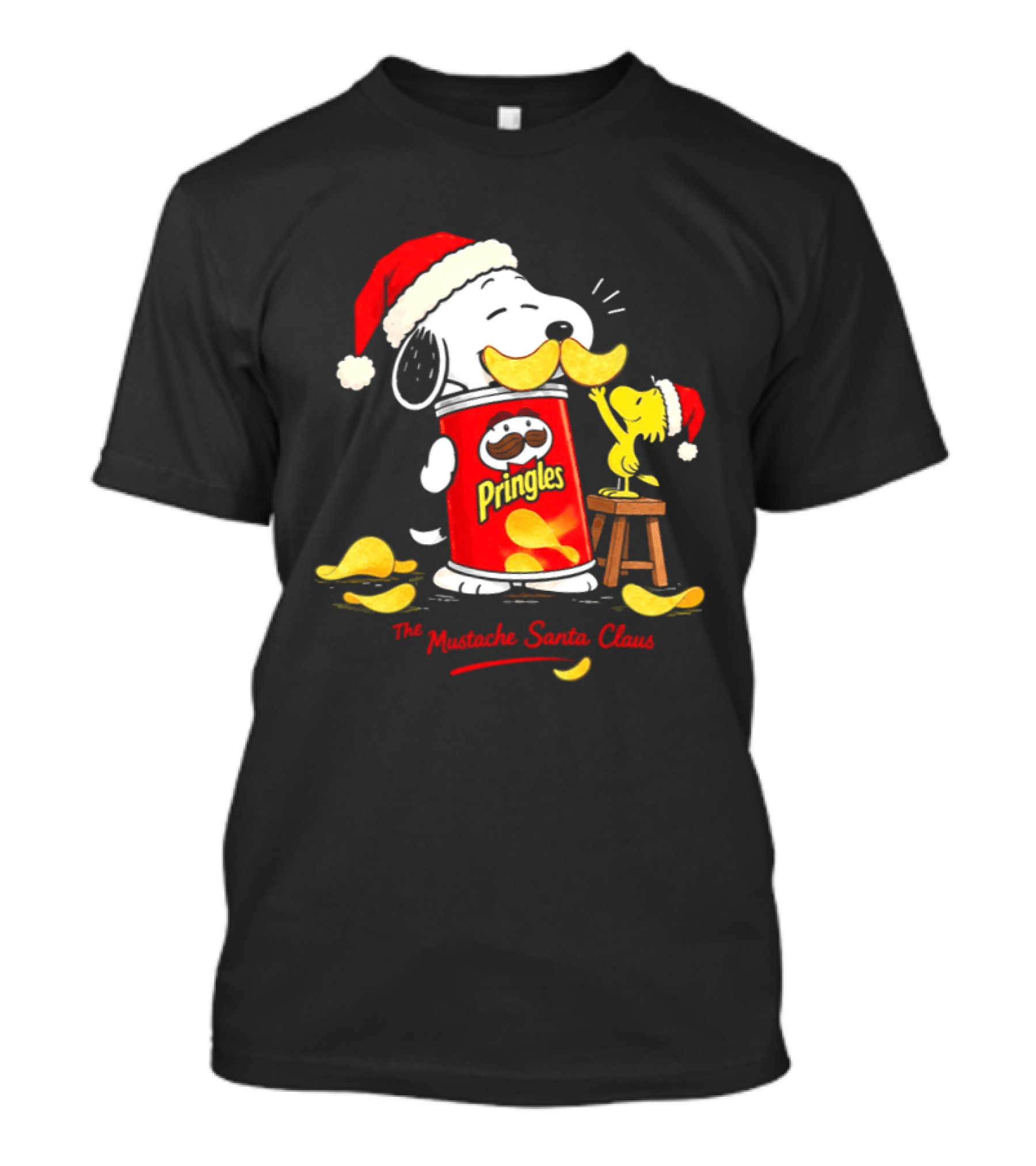 Pringles Snoopy Mustache Santa Christmas Chip Lovers Snack Fun T-Shirt