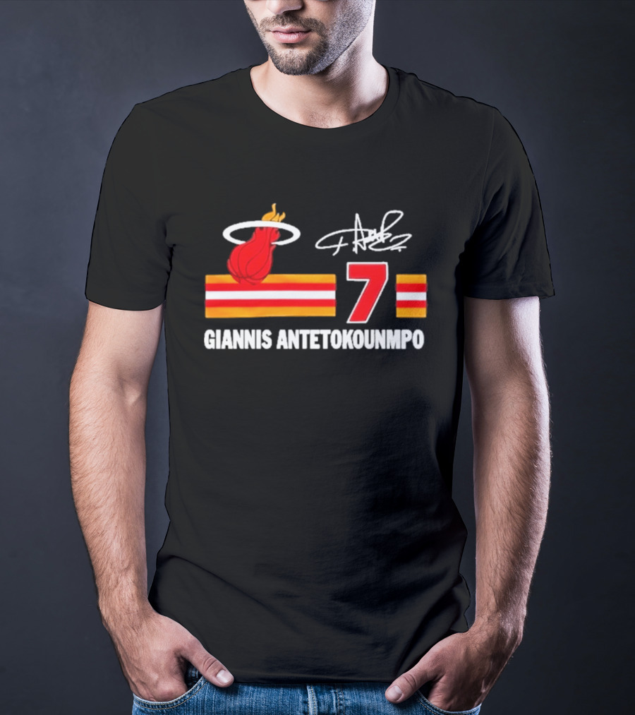 Giannis Antetokounmpo Miami Heat Number 7 Signature T-Shirt