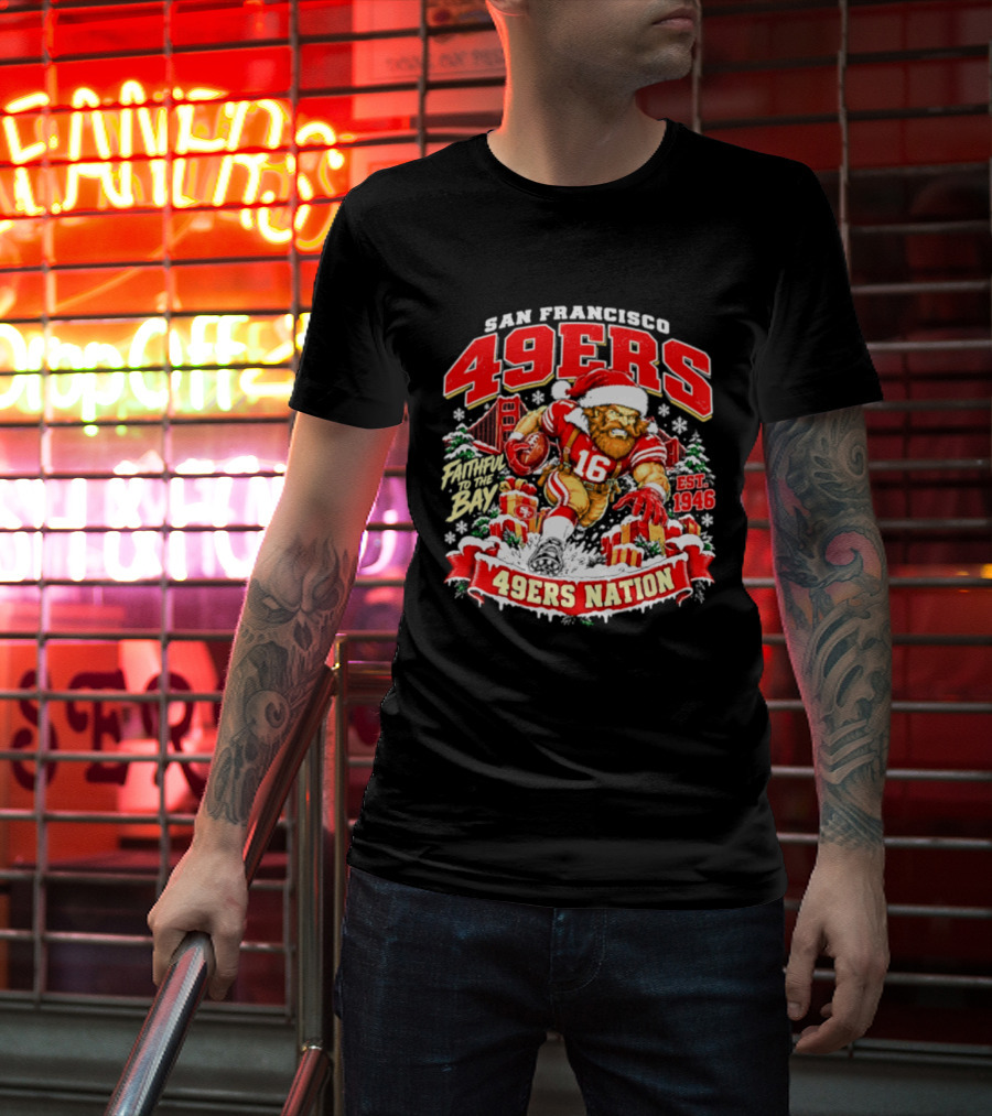 San Francisco 49ers Christmas 49ers Nation Established 1946 Faithful To The Bay T-Shirt