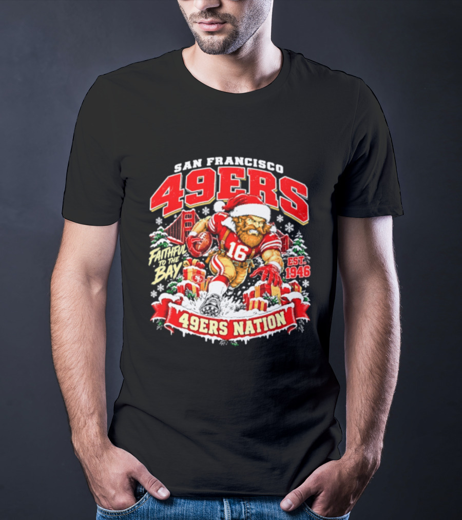 San Francisco 49ers Christmas 49ers Nation Established 1946 Faithful To The Bay T-Shirt