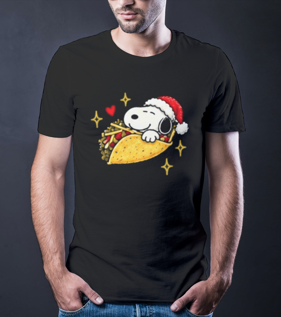 Taco Bell Snoopy Christmas Taco Lovers Festive Santa Hat T-Shirt
