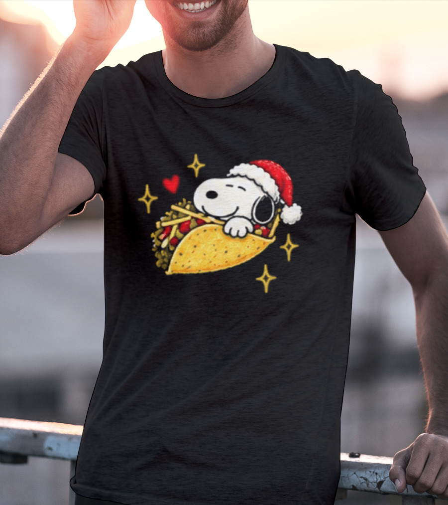 Taco Bell Snoopy Christmas Taco Lovers Festive Santa Hat T-Shirt