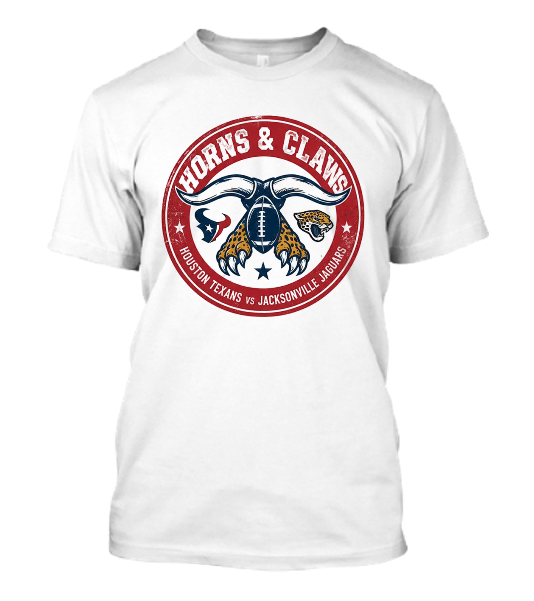 Horns & Claws Houston Texans Vs Jacksonville Jaguars 2026 Red Football T-Shirt