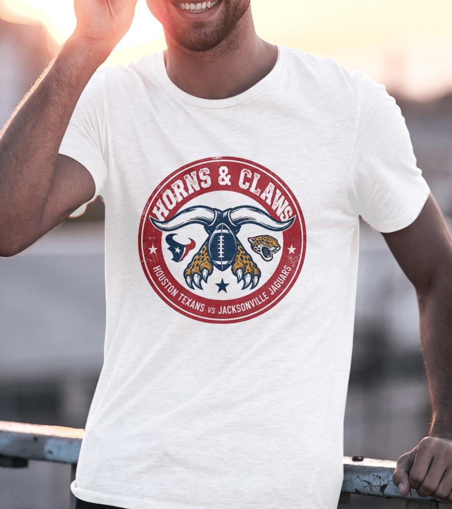 Horns & Claws Houston Texans Vs Jacksonville Jaguars 2026 Red Football T-Shirt