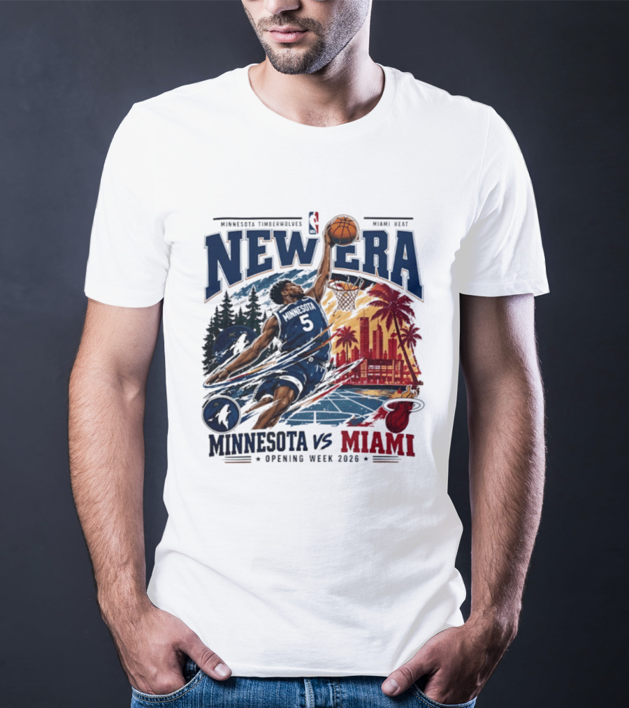 Minnesota Timberwolves Vs Miami Heat Anthony Edwards 5 New Era Opening Week 2026 T-Shirt