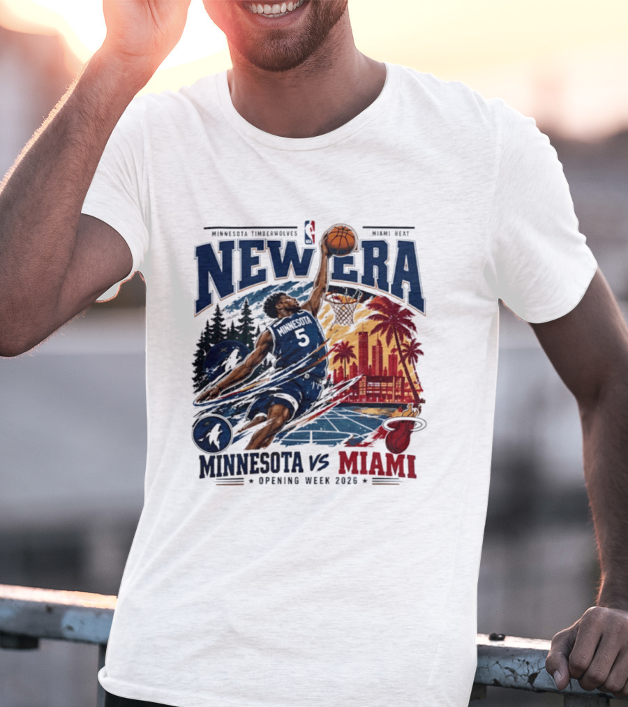 Minnesota Timberwolves Vs Miami Heat Anthony Edwards 5 New Era Opening Week 2026 T-Shirt