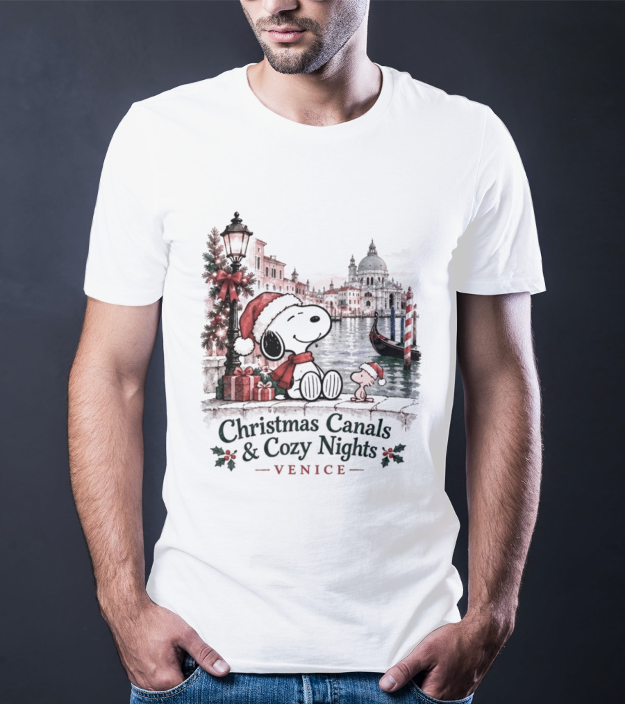 Christmas Canals Cozy Nights Venice Snoopy T-Shirt