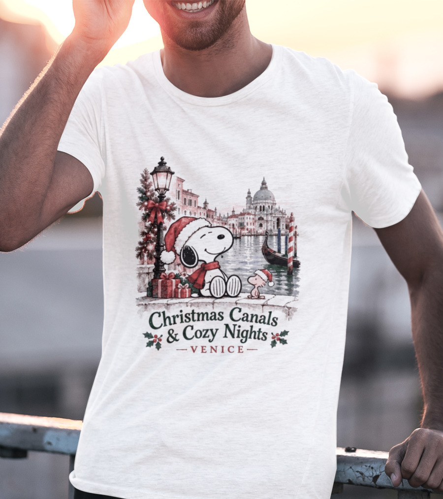 Christmas Canals Cozy Nights Venice Snoopy T-Shirt