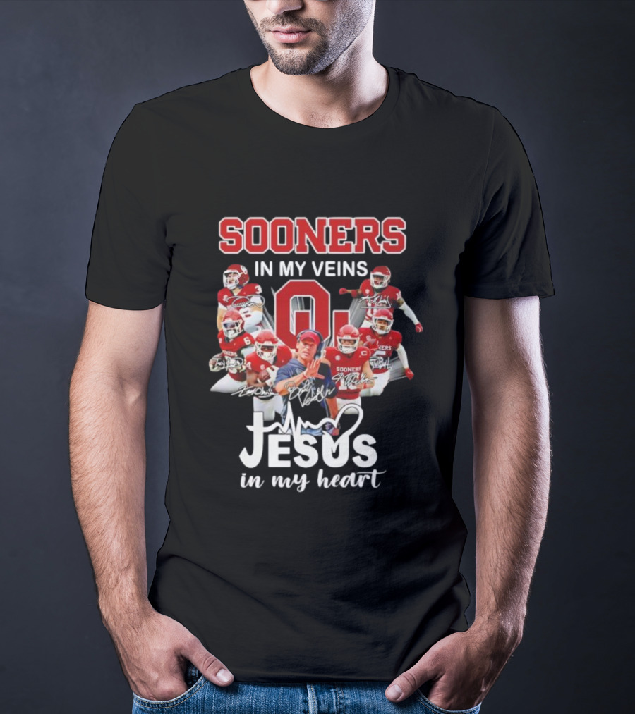 Oklahoma Sooners In My Veins Jesus In My Heart Football Team Spirit T-Shirt