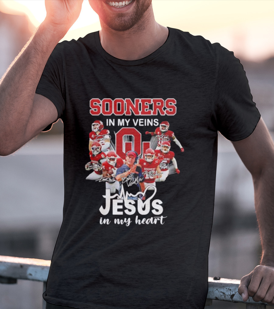 Oklahoma Sooners In My Veins Jesus In My Heart Football Team Spirit T-Shirt