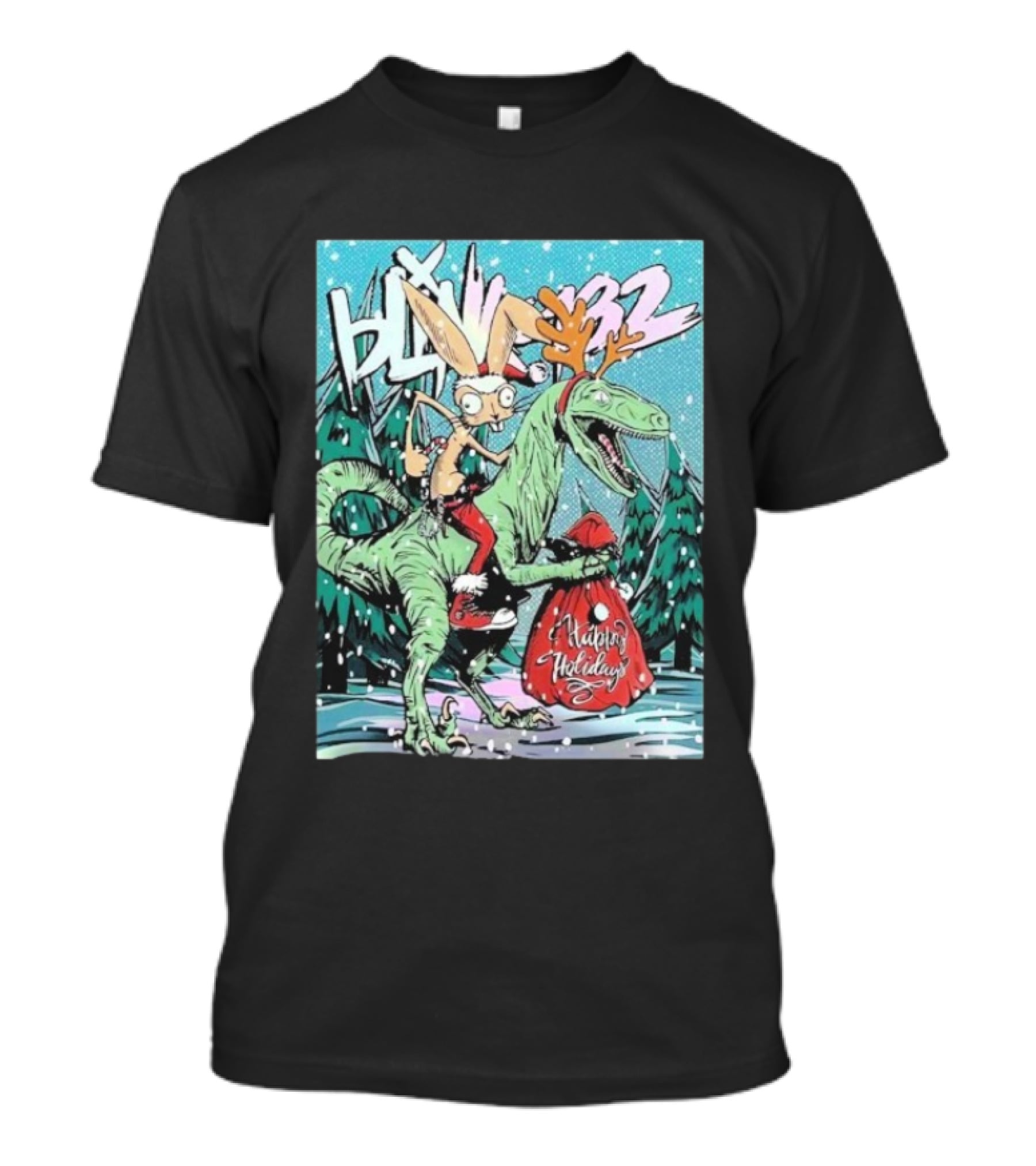 Blink 182 Merry Xmas Rabbit Riding Velociraptor Happy Holidays T-Shirt