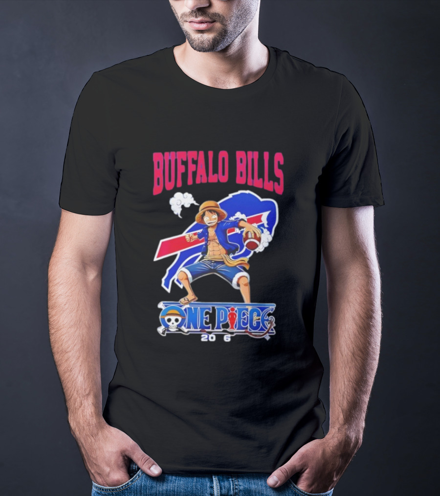 Buffalo Bills One Piece Crossover 2026 Featuring Luffy Football T-Shirt