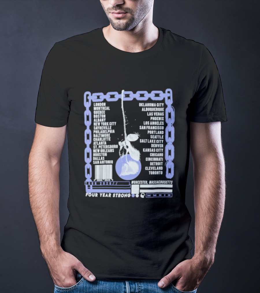 Four Year Strong Chain Tour 2020 Dates With Cherry Graphic And Cities List T-Shirt