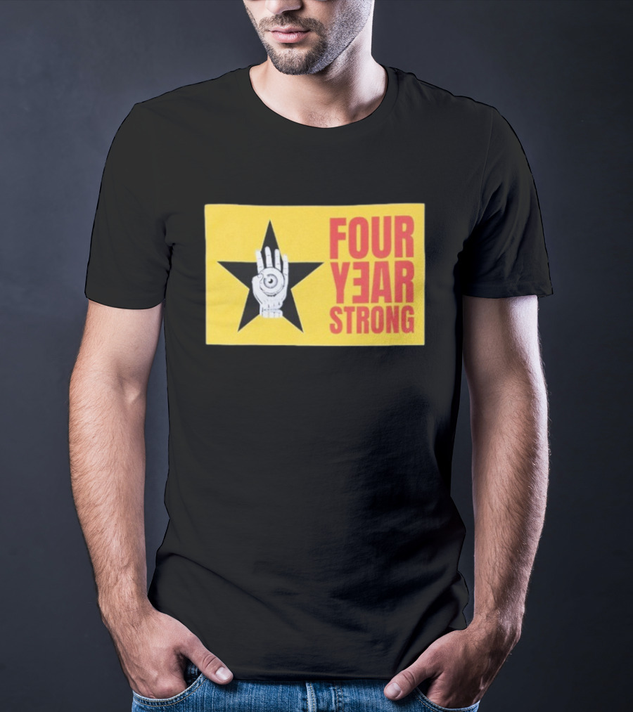 Four Year Strong Star With Hand Eye Symbol On Yellow Background T-Shirt
