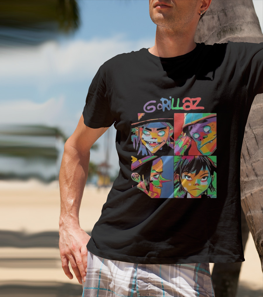 Gorillaz 2D Murdoc Niccals Noodle Russel Hobbs Members Portrait T-Shirt