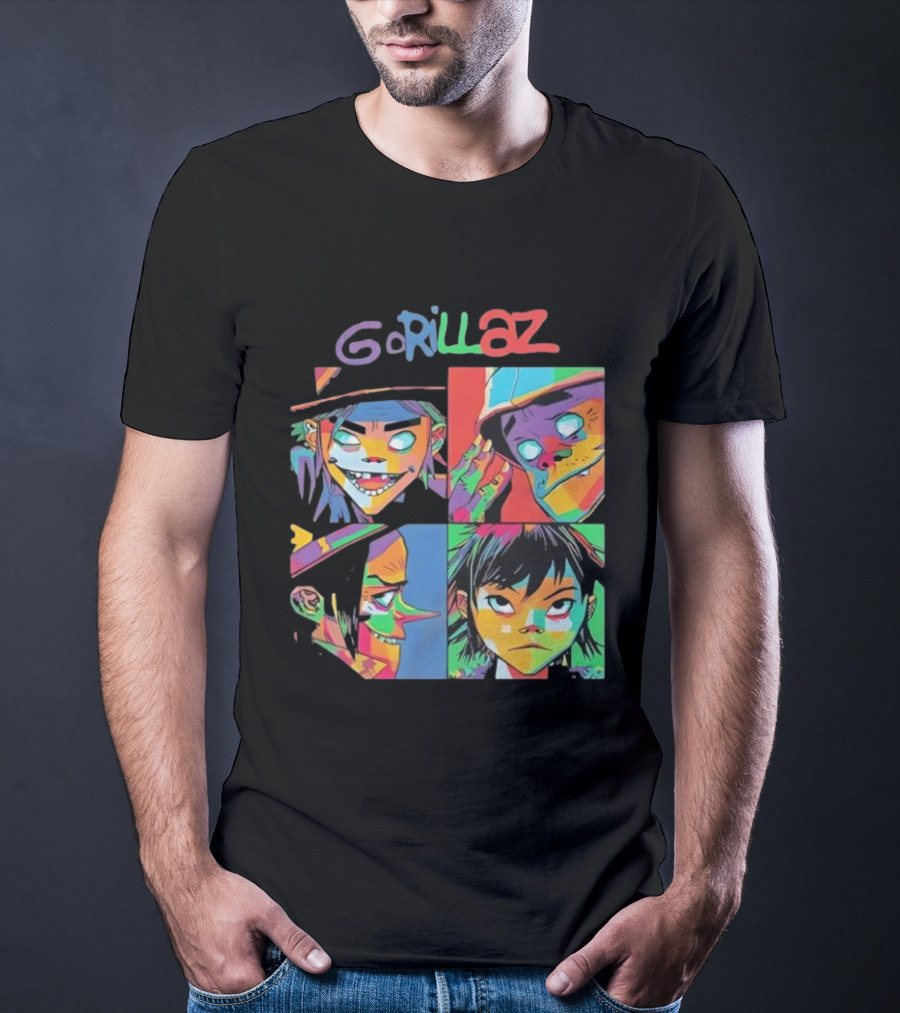 Gorillaz 2D Murdoc Niccals Noodle Russel Hobbs Members Portrait T-Shirt