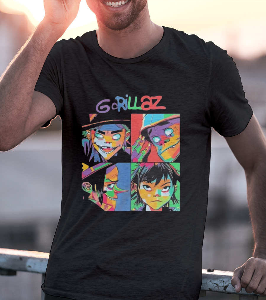 Gorillaz 2D Murdoc Niccals Noodle Russel Hobbs Members Portrait T-Shirt