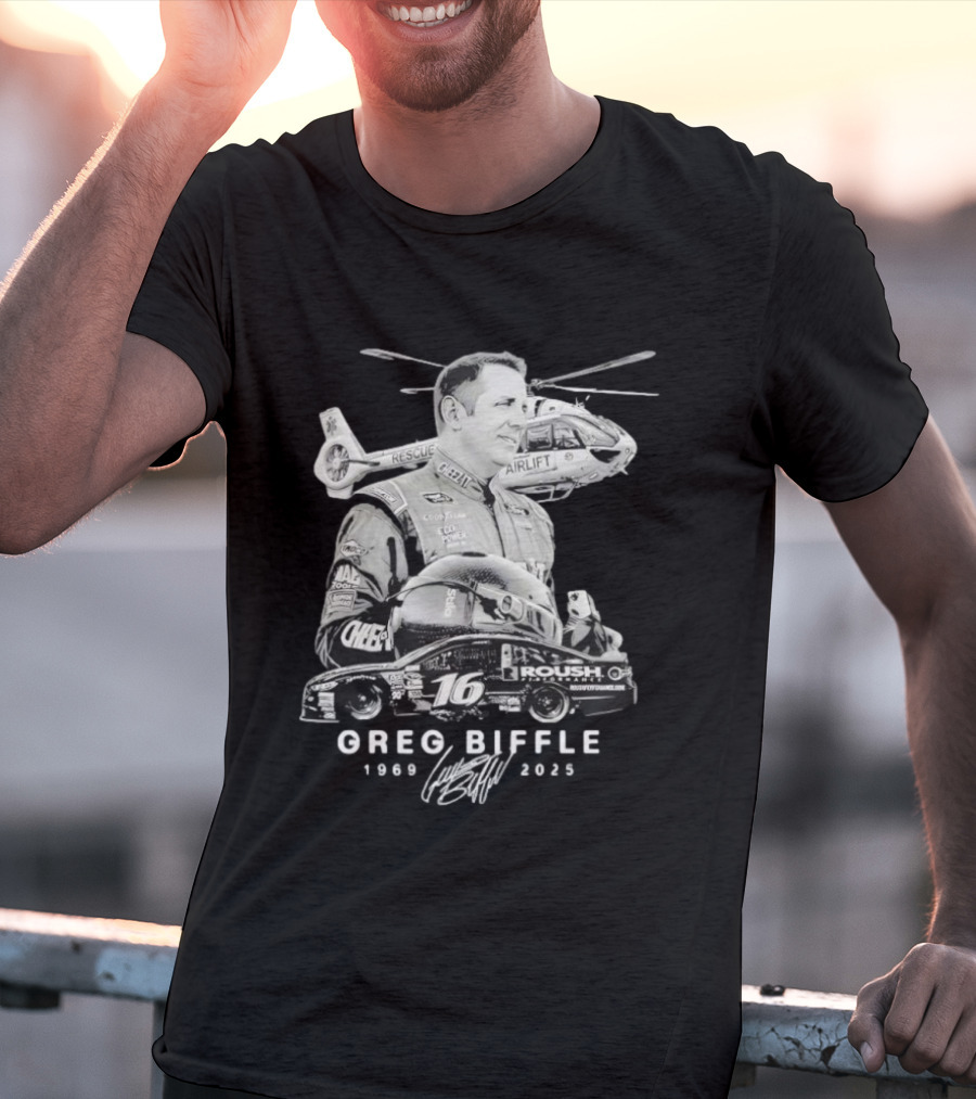 Greg Biffle NASCAR Legend 1969 2026 Memorial Helicopter Pilot Rescue Airlift 16 Roush Fenway Tribute T-Shirt