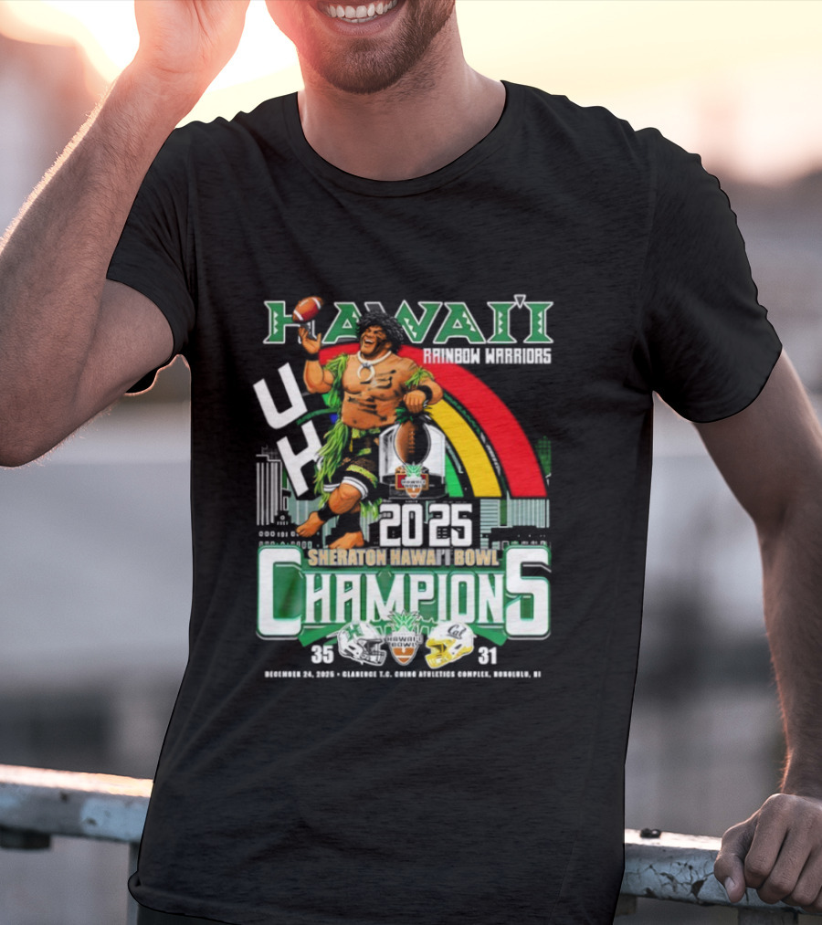 Hawaii Rainbow Warriors 2025 Sheraton Hawai’i Bowl Champions Football Ichts T-Shirt